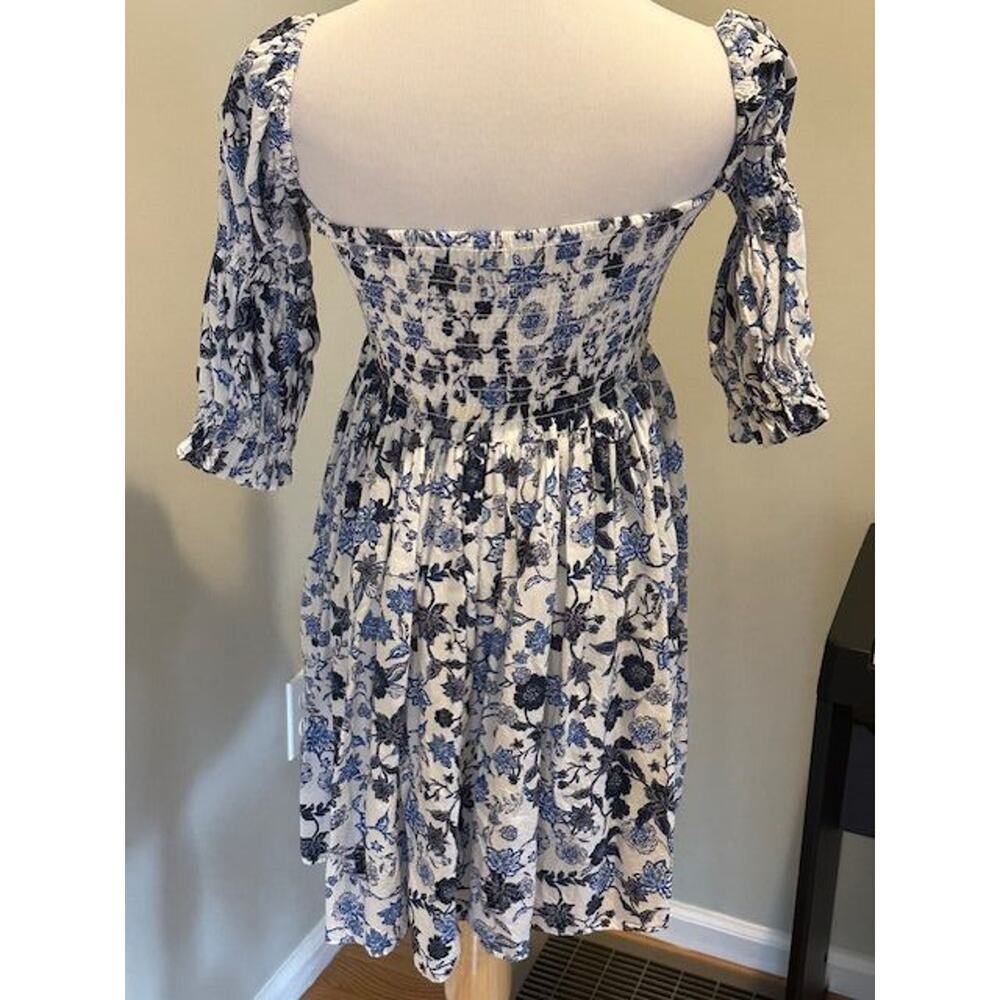 MISA Los Angeles Zadie Boho Cottagecore Smocked Blue Floral Mini Dress Sz Large - Picture 3 of 5